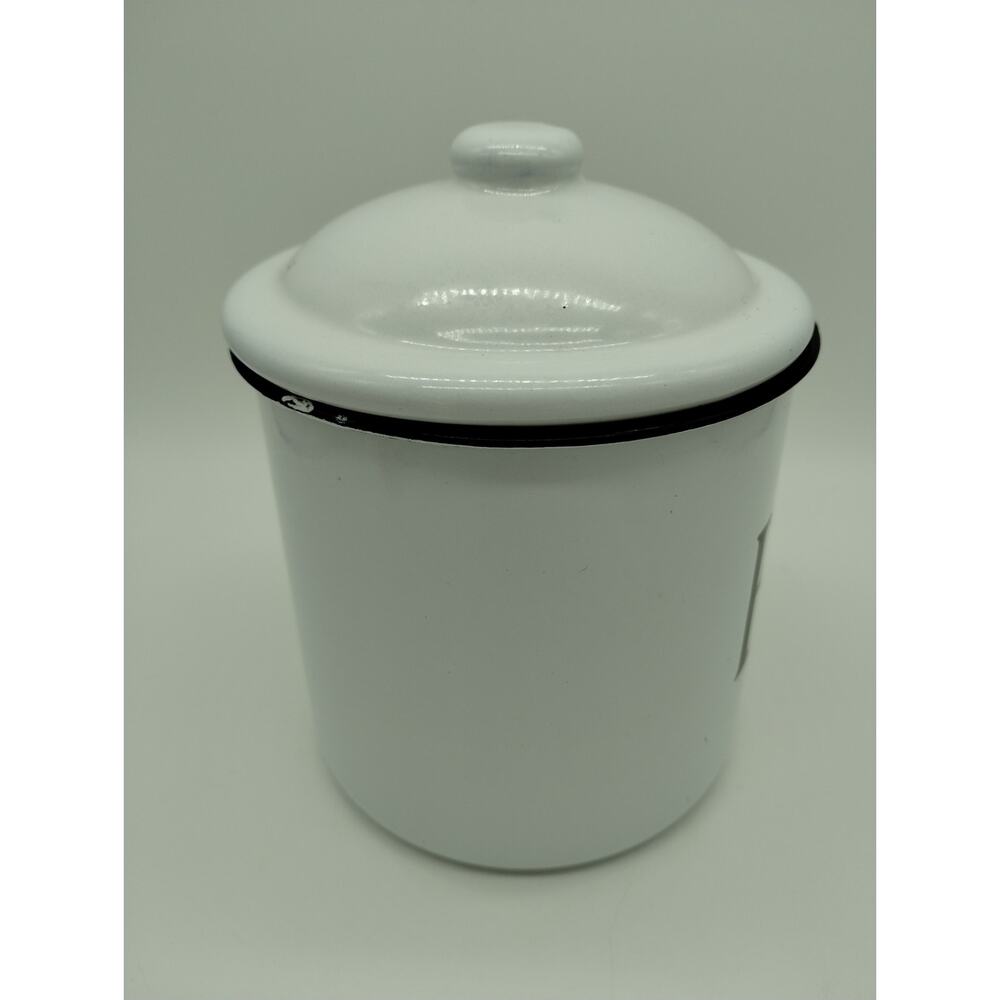 Vintage Looking White Enamel Bean Pot with Lid Farmhouse - Picture 4 of 9